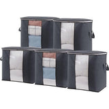 5 stuks 90 liter opbergtas voor dekbedden, opvouwbare opbergdoos met deksel, kast, kledingkast, organizer, verhuisdozen, onderbed, opslag voor kleding, kleding, grijs