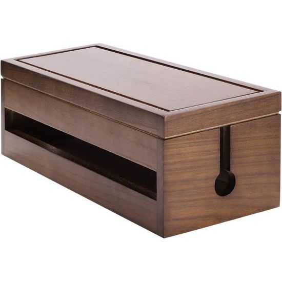 Houten Kabelbeheerbox voor Verlengkabels Stekkerdozen Overspanningsbeveiliging Kabelbeheer Concealer Organizer Cover voor Bureau Thuiskantoor Keuken (Bruin)