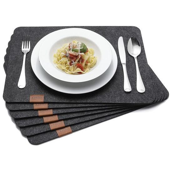 Hoogwaardige placemat van vilt, set van 6 stuks, antraciet, afwasbaar, 44 x 32 cm, tafelonderzetters, placemats, wasbaar, onderzetterset, tafelonderlegger, stuff