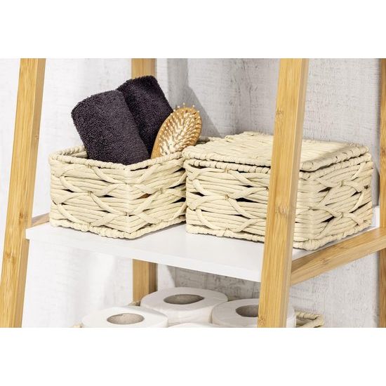 opbergmand van papiervlechtwerk met deksel, voor badkamer- en kantooropslag, 19 x 10 x 14 cm, boho-stijl, beige