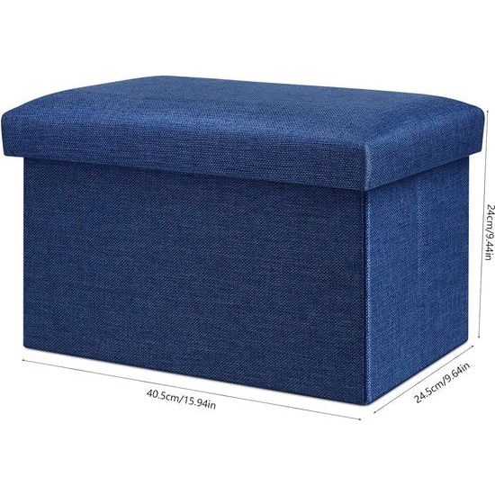 Opvouwbare kruk, 40 x 25 x 25 cm, voetenbank, kist, beklede kruk met opbergruimte, multifunctionele zitkubus als opbergdoos voor slaapkamer, hal, woonkamer (marineblauw)