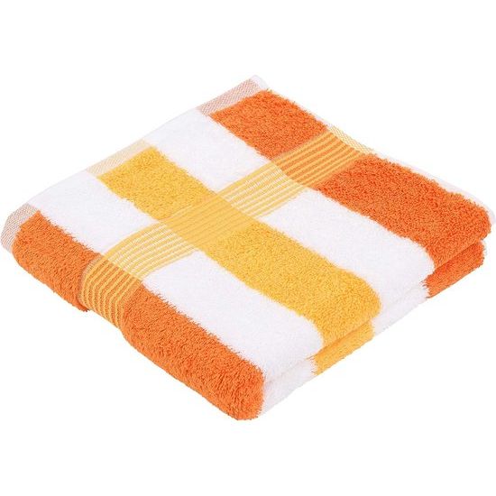 handdoek, set van 2, zachte en absorberende handdoek, 100% katoen, 50 x 100 cm - oranje/wit/geel