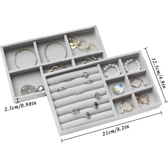 6 stuks fluwelen gevlokte sieraden opberg bowls, sieraden trays organizer, sieraden opslag lade insert voor armbanden, halskettingen, oorbellen, ringen, grijs