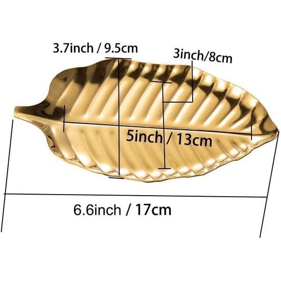 Gouden decoratieve kom sieradenbakje bladvormige roestvrijstalen organizerkom voor sieraden, oringen, sleutels en kleine spullen, perfect voor badkamer, woonkamer kaptafel