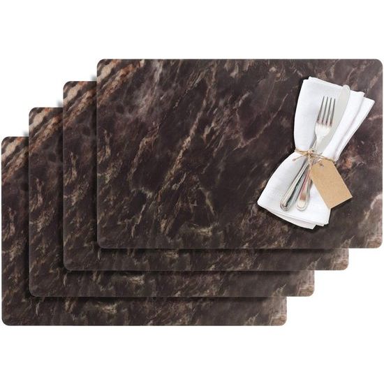 Placemats / placemats, 4 stuks, 43,5 x 30 cm, PET, zwart, Saleen Edition: marmer
