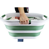 Opvouwbare wasmand van kunststof, 40 l, foldable pop-up-bewaardoos/organizer, draagbare wasbak, ruimtebespare wasmand (1, wit/donkerzeegroen)