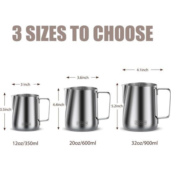 Melkkannetje roestvrij staal, 350 ml 600 ml melkkan met latte art pen, melkschuimkannetje, melk, voor espresson, cappuccino en laté, koffie barista accessoires, zilver