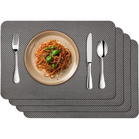 Placemats, afwasbaar, grijs, hittebestendig, pvc, antislip, voor thuis, restaurant, eettafel (42 x 30 cm)