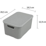 Set van 2 plastic rotan manden met deksels gemaakt van bisfenol A (BPA)-vrij polypropyleen, lichtgrijs, maat S (7 liter)