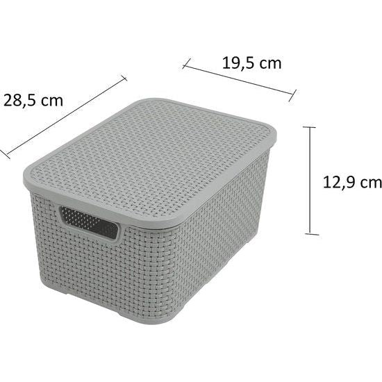 Set van 2 plastic rotan manden met deksels gemaakt van bisfenol A (BPA)-vrij polypropyleen, lichtgrijs, maat S (7 liter)
