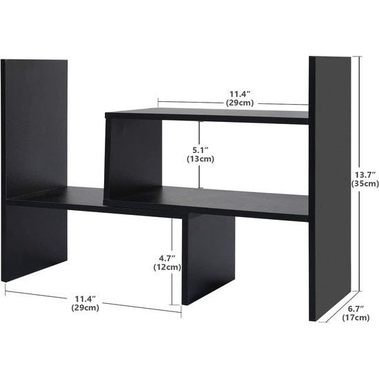 Boekenkast klein bureau-organizer, boekenkast, boekenkast van hout, verstelbaar boekenkast, uittrekbaar staand rek voor kantoorbenodigdheden, wooncultuur en keuken, zwart