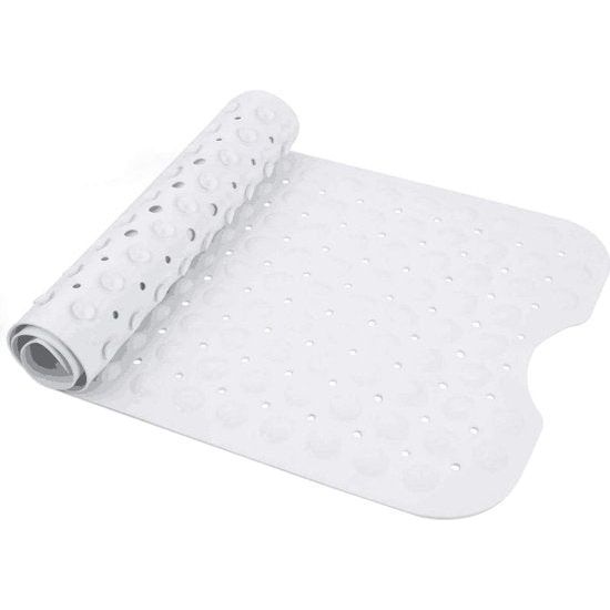 Lange badmatten 100 x 40 cm badmat bad anti-slip anti-schimmel rubber douchemat met afvoergaten en zuignappen machinewasbaar (wit)