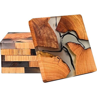 Zeller Onderzetters - 6x - in houder - bamboe hout - 10 cm