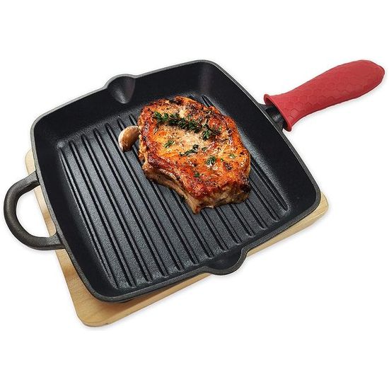 Gietijzeren Grillpan met Schotel en Handvatbeschermer Diameter 31 cm