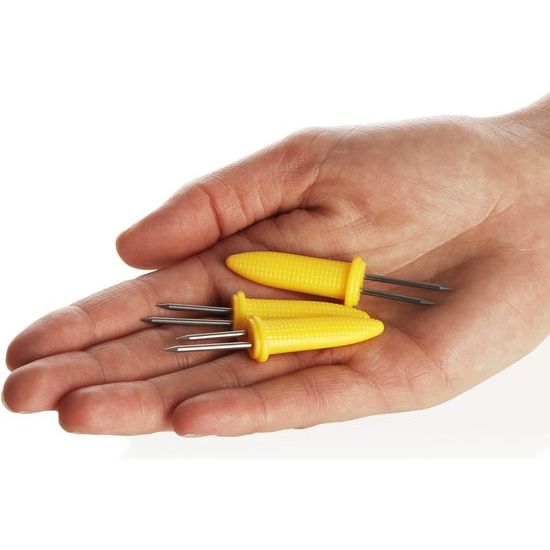 16 x Corn Skewers with Stainless Steel Pins, Rustproof - Reusable Corn Skewers - Accessories for Barbecues, Barbecues, Kitchen (Pack of 16 - Corn)