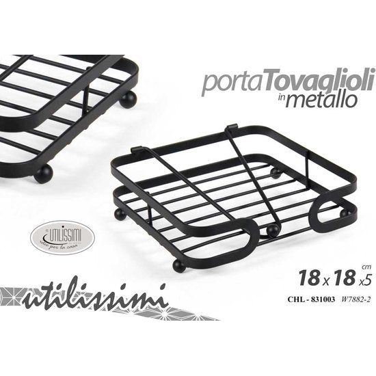 servethouder keukenbar van metaal 18 x 18 x 5 cm met servethouder kleur zwart