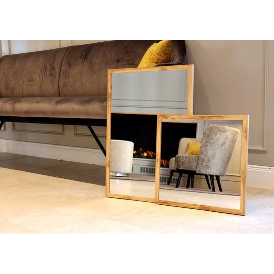 Spiegel - Hoogwaardige wandspiegel (55 x 75 cm) - Vierkant - Frame naturel hout/MDF - Moderne spiegel - Blijvend roestvrij