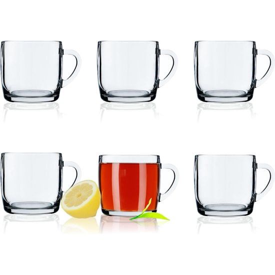 Theeglazen, set van 6 glazen met handvat, glazen kopjes voor 6 personen, vaatwasmachinebestendig, drinkglazen voor koffie, thee, water, sap, dranken, sapglazen, waterglazen, glazenset