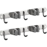 Bezemhouder muur, gereedschapshouder RVS met 2 houders en 3 haken, bezemsteelhouder, tuingereedschaphouder muur, muurbevestiging, bezemhouder voor badkamer, tuin, garage