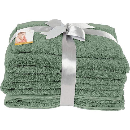Handdoekenset 6-delig, badhanddoekenset van 100% gekamd katoen, hotelkwaliteit, badkamerset, Belgisch merk, 500 g/m2, grijsgroen, cadeauset