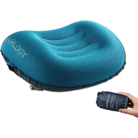 Ultralight opblaasbaar reiskussen, campingkussen, comprimeerbaar, compact, opblaasbaar, comfortabel, ergonomisch kussen voor nek en lumbaalsteun, Aluminium 2.0 (blauwgroen).