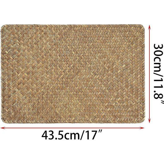 Set van 6 natuurlijk zeegras rotan placemats, geweven tafelmat, koffiepad voor eettafel en keuken, rechthoekig, 17 x 11,8 inch (koffie)