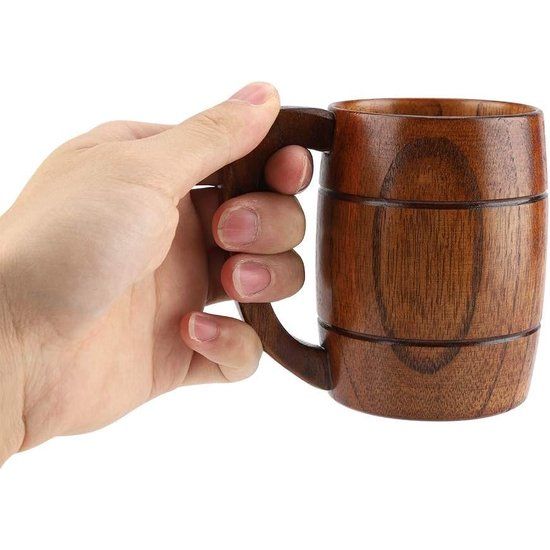 Houten beker, drinkbeker bierpul houten bierpul natuurlijke houten bierpul retro grote capaciteit theewater klassieke houten beker met handvat