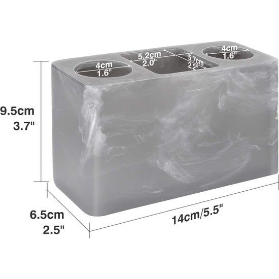 Tandenborstelhouder, 3 vakken, hars, elektrische tandenborstelhouder, tandpastastandaard, organizer, houder voor elektrische tandenborstels, tandpasta, pennen, grijs