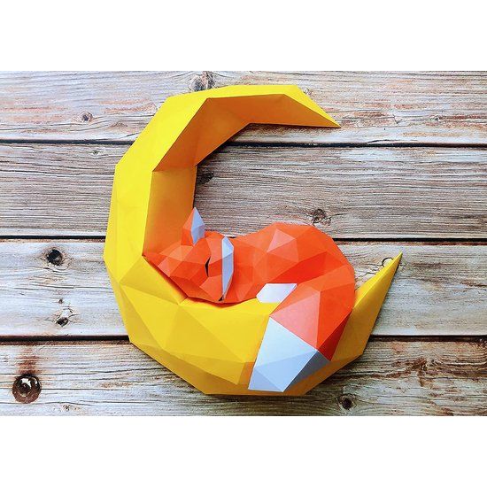 Fox Papercraft, Origami Fox, 3D Paper Craft Kit, DIY Paper Craft Templates Wall Decor Art Stuk Papier Ornament, Papier Sculptuur, 3D Dier, niet een afgewerkt model