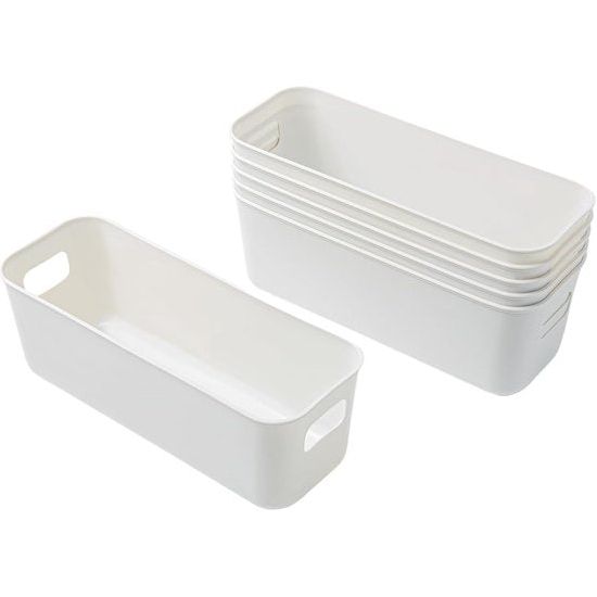 Opbergmand van kunststof, 30 cm, 6 stuks opbergmanden met handgrepen, kleine organizer voor badkamer, rek, keukenkast, rek (wit)