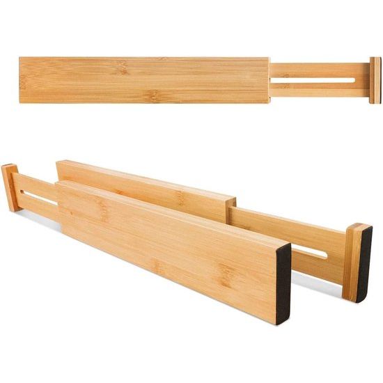 Verbeterde 6-pack bamboe ladeverdelers Verstelbare lade-organizer Uitbreidbare organisatie voor keuken, kantoor, slaapkamer, dressoirs en badkamers 35,5cm t/m 48,3cm