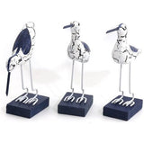 Decoratieve figuren set van 3 houten reigers staand wit blauw - maritieme badkamer decoratie vogel - mooie badkameraccessoires - decoratie voor plank, dressoir, vensterbank