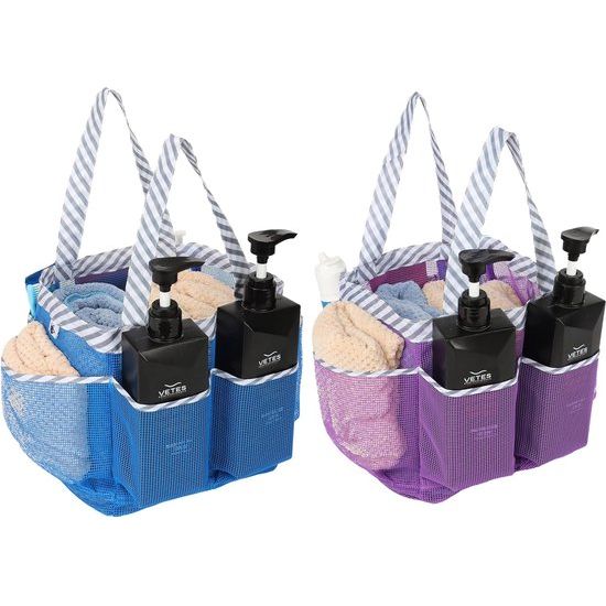 Toilettas21,5 cm L x 23,5 cm B x 21,5 cm H, dubbele handvatten met 7 zijvakken wanneer volledig