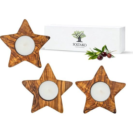 Hoogwaardige rustieke kandelaars van exclusief olijfhout set van 3 - handgemaakt - Valentijnsdag kandelaar hout - theelichthouder - tafelversiering - woondecoratie