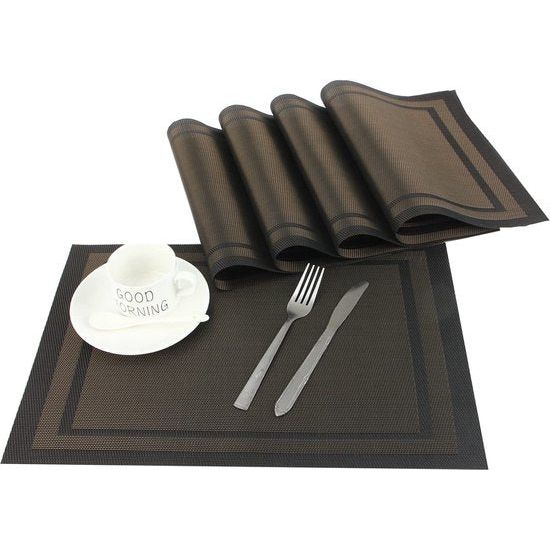 CHAOCHI Placemat Set van 6,Gemakkelijk Schoon,Antislip,Hittebestendig,Vlekbestendig Tafelonderzetter, 45cmx30cm(Zwart + Goud)