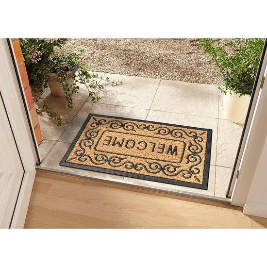 Kokosmat voor binnen en buiten, vuilvangmat, naturel, kokosmat voor buiten, weerbestendig en antislip, voor hal, terras, entree, 45 x 75 cm
