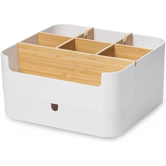 Cosmetische organizer met spiegel voor kaptafel, badkamer en slaapkamer, make-up organizer, hoge kwaliteit, kaptafel organizer, bamboe met lade en perfecte indeling