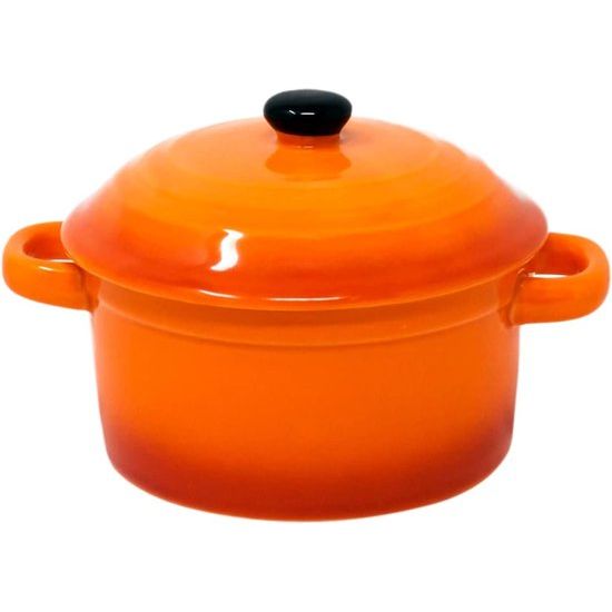 ToCi 4 x kleine ovenschalen met deksel, mini-ovenvormen van keramiek, 200 ml, ronde vormpjes 10 x 5 cm, kleine ovenschaal, kleur: oranje in set van 4
