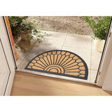 Kokos & Rubberen voetmat, halfrond voor binnen en buiten, vuilvangmat, naturel, kokosmat, outdoor ornamenten, weerbestendig en antislip, voor hal, terras, entree, 45 x 75 cm