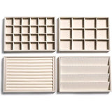 Stapelbare fluwelen sieradenorganizers voor laden en inzetstukken Sieradenopslagvitrines Oorknopjes Armbanden Kettingen Ringen Accessoires Dienbladen voor dames en meisjes (set van 4, beige)