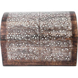 Indiaas mangohout sieraden-opbergdozen, organizer, handgesneden, met bloemenmotieven