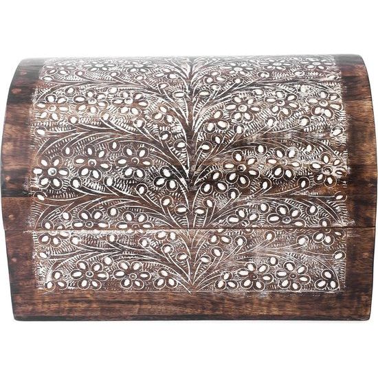 Indiaas mangohout sieraden-opbergdozen, organizer, handgesneden, met bloemenmotieven