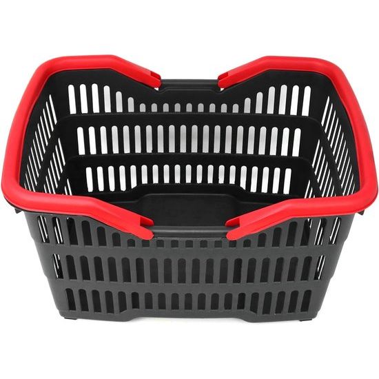2 x kunststof boodschappenmand met handvat - draagmand voor transport - stevige kunststof mand in zwart/rood - 39,5 x 29 x 22,5 cm (002 stuks - zwart/rood)