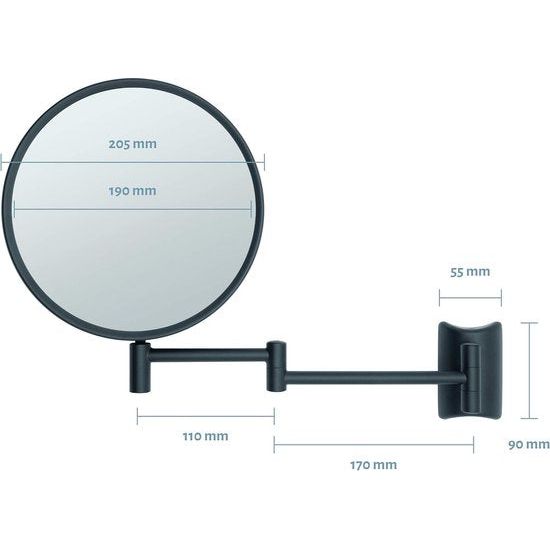 Cosmeticaspiegel Imola 360° make-upspiegel met wandmontage, scheerspiegel dubbelzijdig met vergroting (zwart (3x/7x))