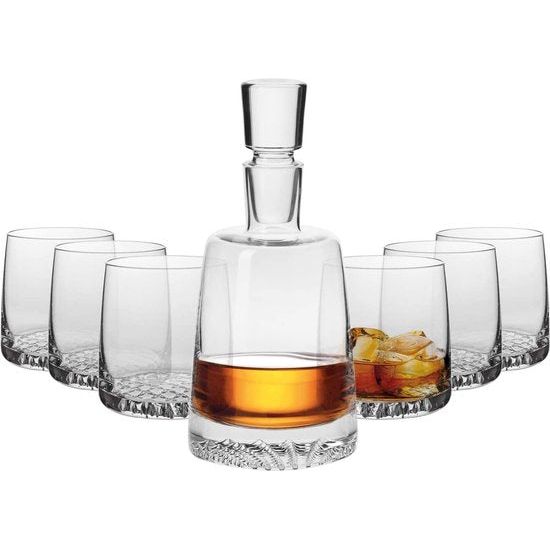 KROSNO Karafset voor Whisky Glazen| 1 x 950 ml kristallen karaf & 6 x 300 ml Glazen | Fjord Collectie | Perfect voor Thuis, Restaurants en Feesten | Perfect cadeau voor een kenner