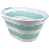 Wasmand van kunststof, inklapbaar, 23 l, ovale kuip/mand, opvouwbare opbergcontainer/organizer, draagbare wasmand, ruimtebesparende wasmand (1, wit/zeegroen)