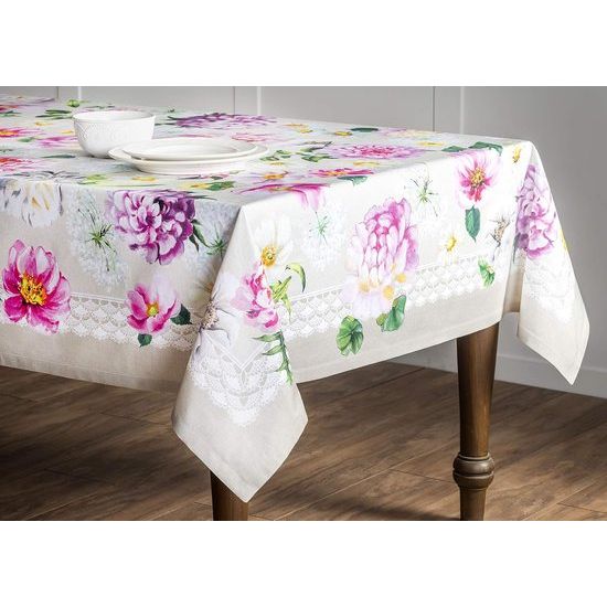 Tafelkleed 160 cm x 220 cm, 100% katoen, decoratief, wasbaar, vierkant tafelblad, tafelkleden voor moederdaggeschenken, keuken, bruiloft, restaurant, pivoine - lente/zomer