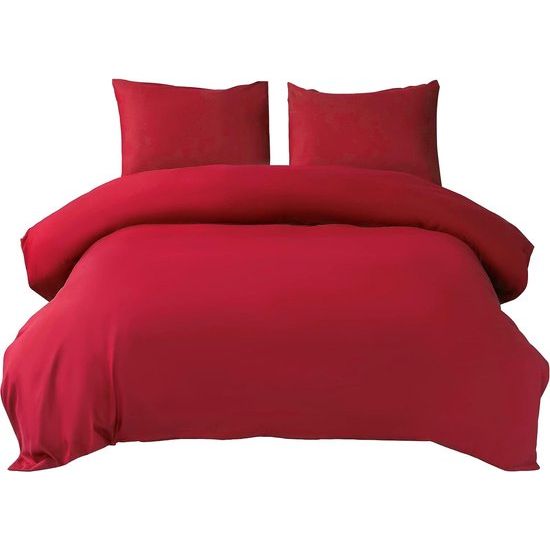 Rood dekbedovertrek, 220 x 240, 3 stuks, 100% gewassen microvezel, zachte effen kleur, winterbeddengoedset met hoekbindingen en ritssluiting, bevat 1 dekbedovertrek en 2 kussenslopen