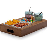 Snachbox sofatdienblad, bank, bar, 3 schalen voor chips en snacks, bekerhouder, dienblad met plank van hout (bamboe) als butler voor bank of bed, organizer, baraccessoires