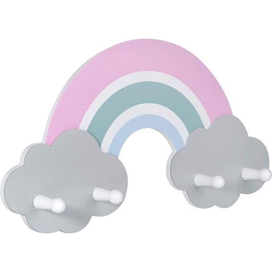 Amelie Regenboog Garderobe voor baby's en kleine kinderen, van hout, hoogwaardige garderobe met 4 haken, eenvoudig design en subtiele kleuren, voor de hal of de kinderkamer,
